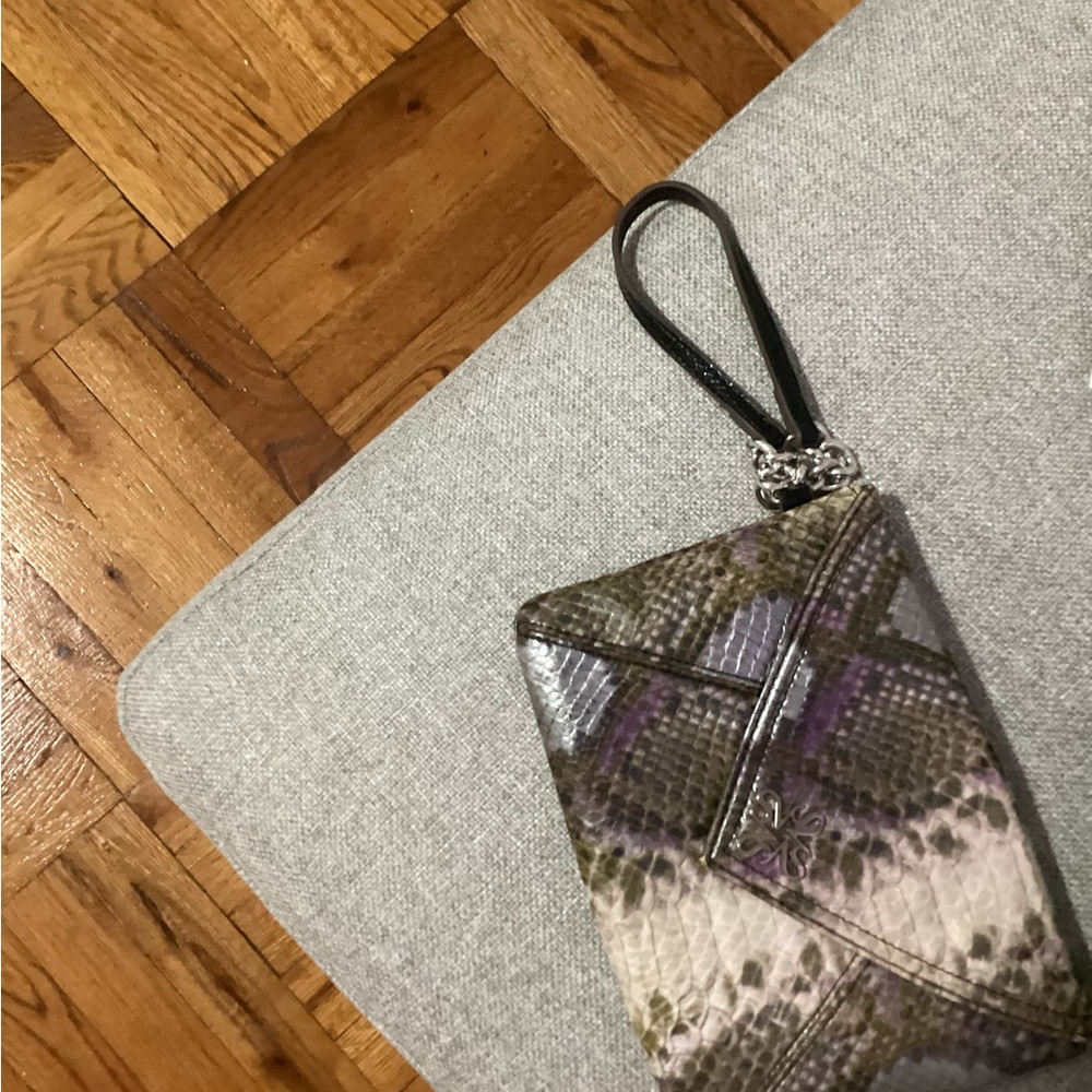 Chic Snakeskin Clutch with Black Strap